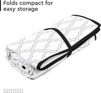 Encasa XO Ironing Mat/Pad (Large 48"x28") with 3mm Padding & Silicone Iron Rest for Steam Pressing on Tabletop or Bed - Heat Resistant, Portable, Quilting & Travel Blanket - White Tiles