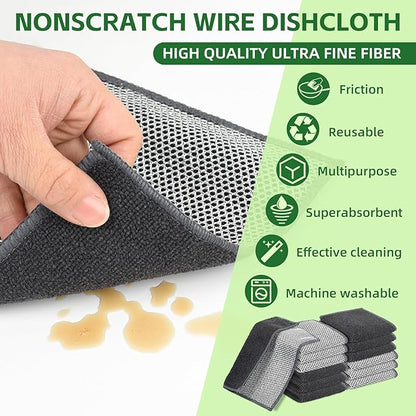 6Pack Double Side Wire Dishcloth, Upgrade Wire Cleaning Cloths, Soft Multipurpose Non-Scratch Wire Dishwashing Rags for Home/Kitchen(7.87''x7.87'')-Light Grey