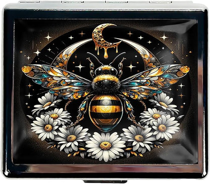 Cute and Stylish Metal Pill Box - Compact Portable Pill Organizer with 8 Compartments, Food-Grade Divider, Ideal for Travel, Vitamins, Jewelry, Cosmetics (Celestial Bee)