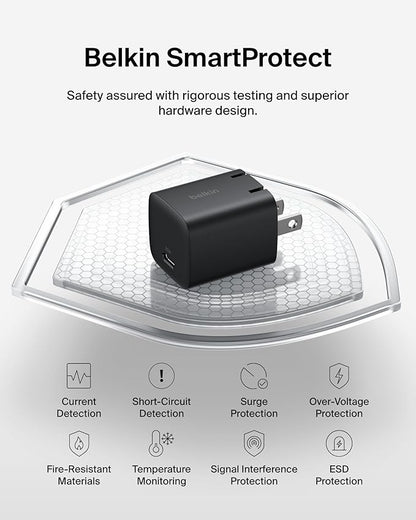 Belkin USB C Charger Block 25W – PD3.0 PPS Super Fast Charging - Samsung Galaxy S25, S24, Apple iPhone 17, Air, Pro, Pro Max, AirPods, Apple Watch, Google Pixel 10, Nintendo Switch, etc - Black