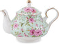 Flower Ceramic Teapot,22oz Porcelain Tea pot for Tea Coffee Milk for Office Home Men Women as Gift (Green)