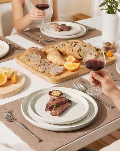 Stoneware Dinnerware Sets for 6, Plates and Bowls, Cream | 18-Piece Ceramic