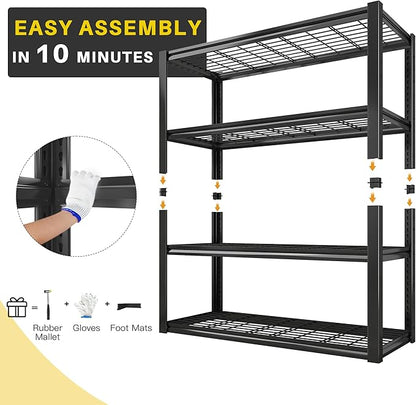 REIBII 40" W Garage Shelving 2240 LBS Storage Shelves Adjustable Metal Shelving Heavy Duty 4 Tier Metal Shelves for Garage Kitchen Pantry Warehouse Basement 40" W × 19.5" D × 59.5" H