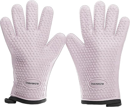 KITCHEN PERFECTION XL Silicone Smoker Oven Gloves for Women -Extreme Heat Resistant BBQ Gloves -Handle Hot Food Right on Your Grill Fryer&Pit|Waterproof Grilling Cooking Mitts|Superior Set+3 Bonuses