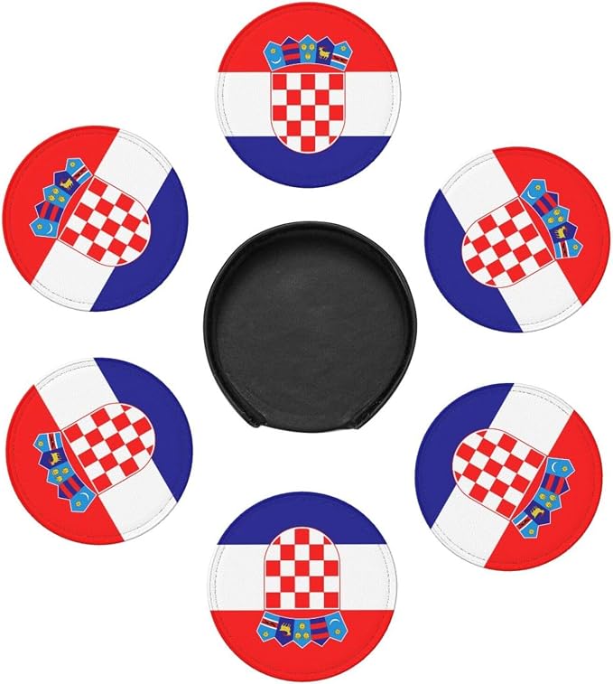 6 Pack Croatian Flag Leather Coaster
