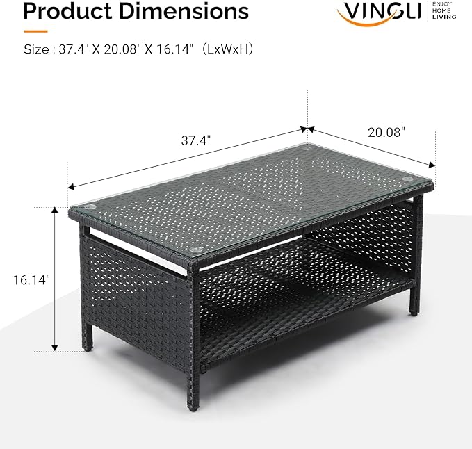 VINGLI Outdoor Wicker CoffeeTable Patio Coffee Tables
