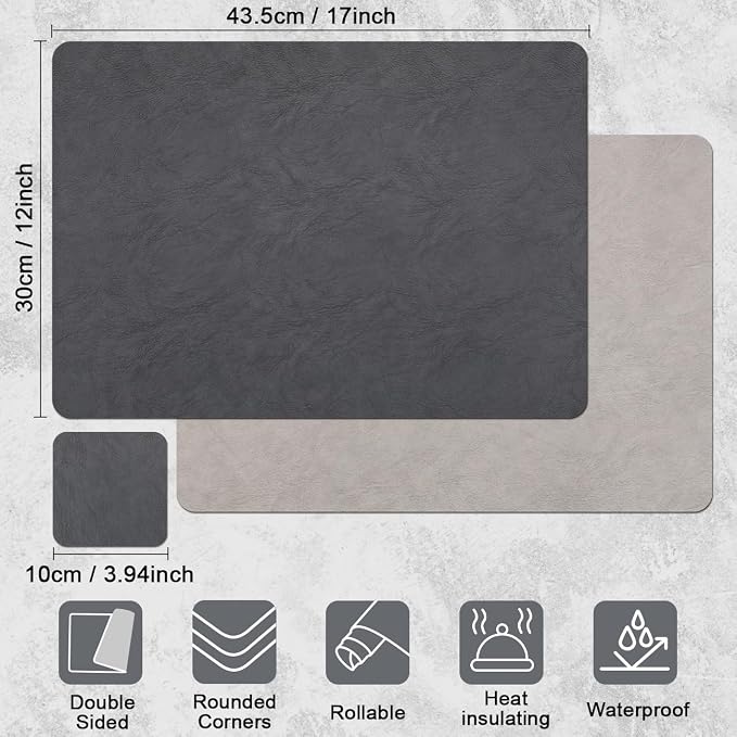 Vinyl Placemats Set of 6, Dual Sided Place Mats