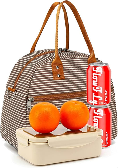 FlowFly Insulated Lunch Bag With Shoulder Strap for Women, Men, and Kids, Large and Reusable, Handle, Freezable Work and School Travel Tote and Meal Prep Organizer,Coffee