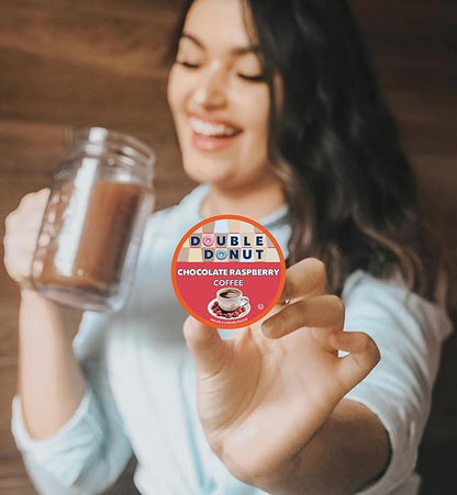 Double Donut Coffee Chocolate Raspberry Flavored Coffee Pods, Medium Roast Coffee, Compatible with Keurig K Cups Brewers, 72 Count