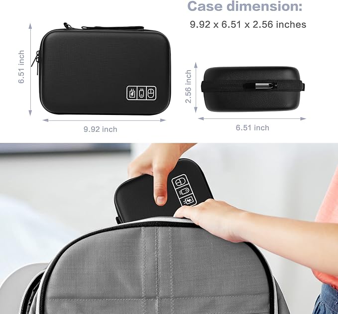 MOSISO Electronic Organizer Travel Case Compatible with MacBook Power Adapter, Compatible with Magic Mouse & Pencil, SD Card, USB Flash Disk with 4 Modular Insert & 2 Cable Tie & Snap Hook, Black