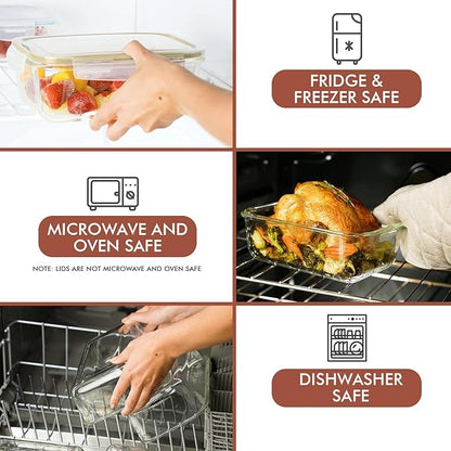 Razab 35 Pc Set Glass Food Storage Containers with Lids - Meal Prep Airtight Bento Boxes BPA-Free 100% Leak Proof (15 lids,15 glass & 5 Plastic Sauce/Dip Containers)