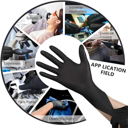 Black Disposable Nitrile Latex & Powder Free 6-Mil Gloves 100 Count, Textured, Mechanic Wearing, Cleaning, Food Black Large