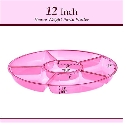 Plasticpro 6 Sectional Round Plastic Serving Tray/Platters Pink Pack of 4
