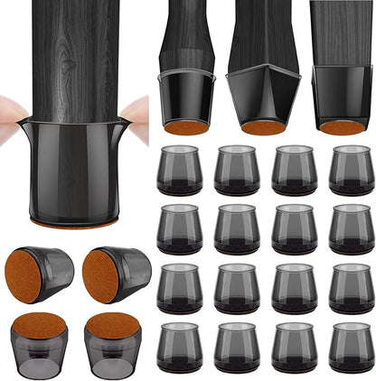BALEINE 16 Pack Silicone Chair Leg Floor Protectors, Stool Leg Protectors Cap, Non-Slip Chair Leg Caps for Hardwood Floors (Black & Large, 16 Pack)