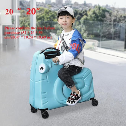 CNCEST 20" Kid's Ride-On Travel Suitcase with Wheels, Carry Trolley Luggage with Password Lock, Children's Ride-On Trolley for Children's Day Gift, Festival Gift