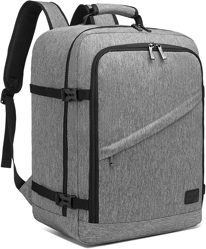 Kono Carry on Backpack, 18" Airplane Approved Under Seat Travel Backpack for Men and Women, Waterproof Lightweight Daypack for Flight 30L (Grey, Medium)