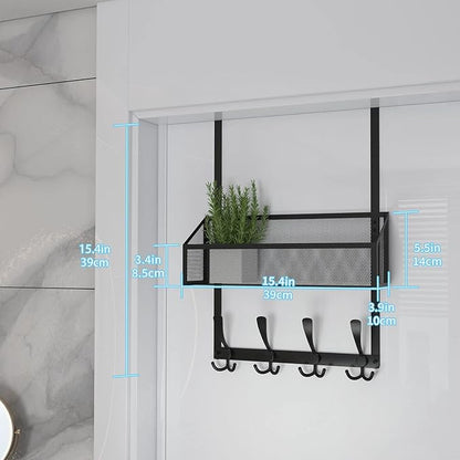 Over The Door Hooks Organizer, Coat Rack Over The Door Storage Hanger Towel Rack, Back of Door Storage Organizer for Bathroom,Bedroom,Kitchen,Office (Black 2-Tier)