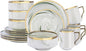 16 Piece Plates and Bowls Sets, Fine China Artisan Marbled Dinner Set for 4, Dishwahser Safe, Scratch Resistant, Green with Gold Line