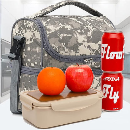 FlowFly Kids Double Decker Cooler Insulated Lunch Bag Large Tote for Boys, Girls, Men, Women, With Adjustable Strap, Digital Camo