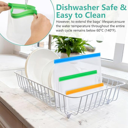 10 Pack Reusable Sandwich Bags, Dishwasher Safe Food Storage Bags, Leakproof Freezer Bags for Marinate Meats, Travel, Lunch, 2 Gallon 3 Sandwich 5 Snack