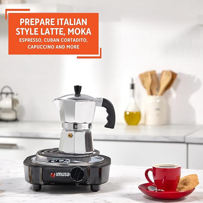 IMUSA USA B120-42V Aluminum Espresso Stovetop Coffeemaker 3-Cup, Silver (Pack of 1)
