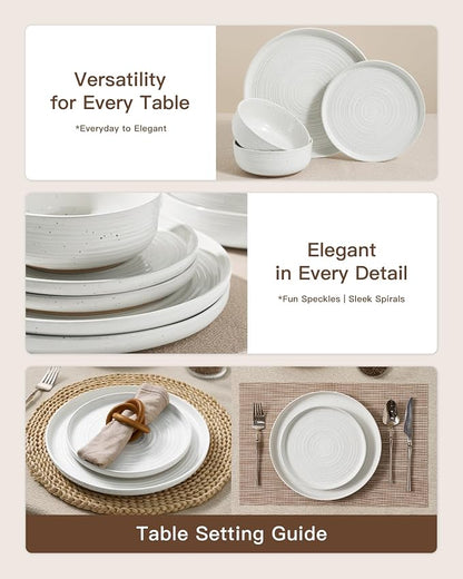 Stoneware Dinnerware Set with Pasta Bowls, Service