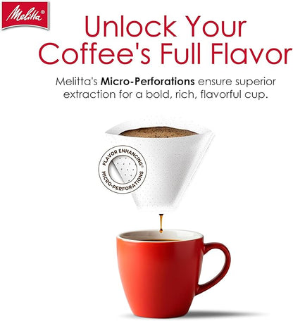Melitta #4 Cone Coffee Filters, White, 100 Count (Pack Of 6), 600 Total Filters - Fits all 8-12 Cup Cone Coffee Makers and Pour-Overs, Compostable, Tear-Resistant, Made in USA