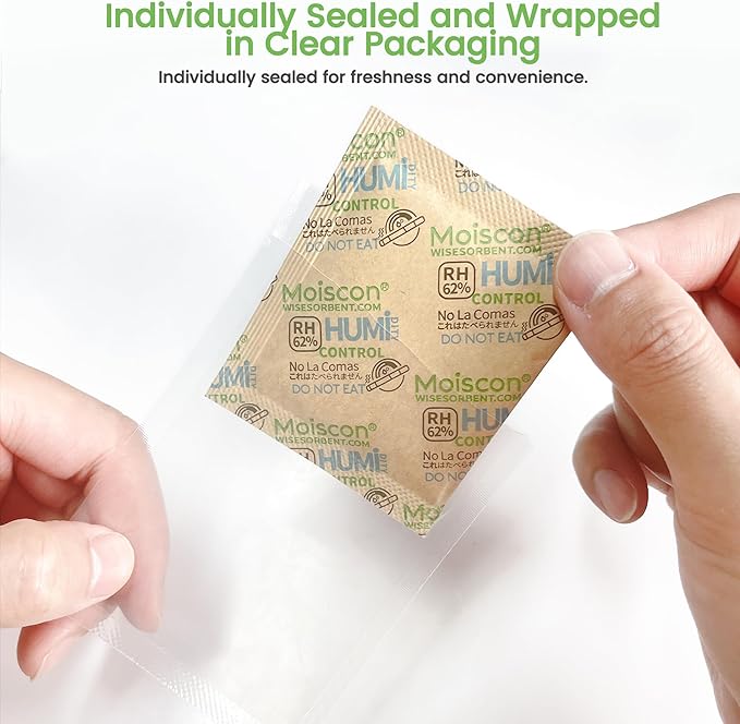 225 Pack 62% RH 8 Gram Two-Way Humidity Control Packs for Storing 1 oz, Size 8 Moisture Control Packets Individually Wrapped