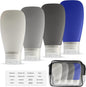 Travel Bottles for Toiletries, TSA Approved 3oz Leak Proof Silicone Refillable Squeeze Travel Size Containers BPA Free for Cleansers, Lotions, Shampoo, Conditioner 4pk With Bag(W,G,Blk,Bl)
