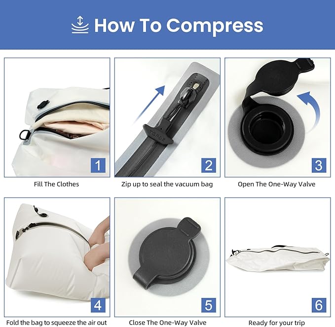 BAGAIL TPU Vacuum Bag for Travel, Reusable Compression Bag with IPX8 Waterproof Zipper, Save Space for Suitcase, Backpack and Carry on (White, ExtraLarge, No Pump)