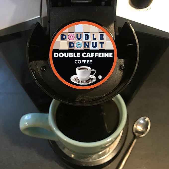 Double Donut Coffee High Caffeine Coffee Pods, Extra Strong Double Caffeine Coffee Cups for Keurig K Cup Brewer Machines Single Serve Dark Roast Coffee, 80 Count
