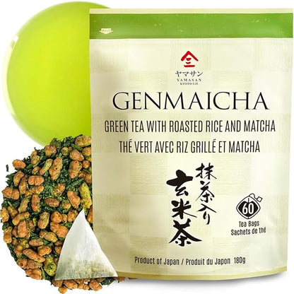 chaganju Genmaicha Green Tea with Matcha, roasted brown rice tea, Low caffeine, Japanese Tea, 3g×60 tea bags