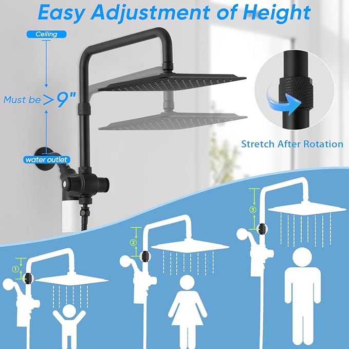 VXV 10 inch Filtered Shower Head,7 Settings High Pressure Dual Shower Heads with Handheld Spray Combo,3-Way Rain Shower Head with Filters,71''Shower Hose,Height Adjustable(Matte Black)