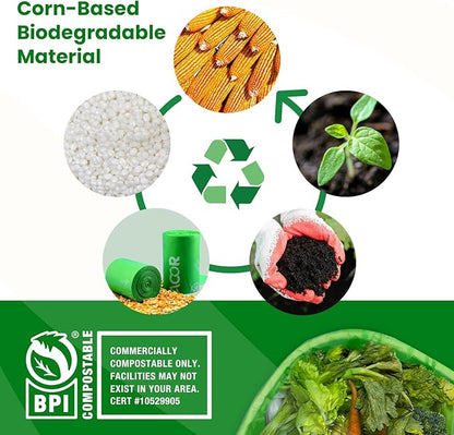 Compost Bags, Handle Tie Food Scrap Bags 3 Gallon,100 Count,Certified by BPI and ASTM D6400, Kitchen Compost Bin Compatible