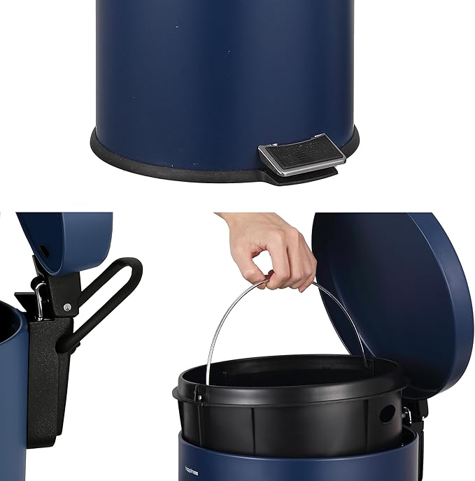 happimess HPM1000B Oscar 8-Gallon Step-Open Trash Can with Free Mini Trash Can, Modern, Fingerprint Proof for Home, Kitchen, Office, Large:7.9 Gallon Small:1.3 Gallon, Denim Blue