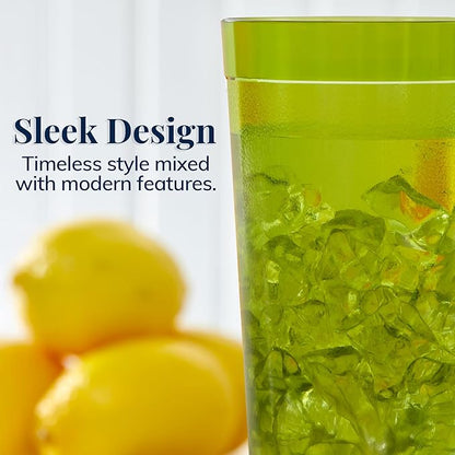 US Acrylic Café Plastic Reusable Tumblers (Set of 12) 32-ounce Iced-Tea Cups, Assorted | Value Set of Restaurant Style Drinking Glasses, Stackable, BPA-free, Made in the USA | Top-rack Dishwasher Safe