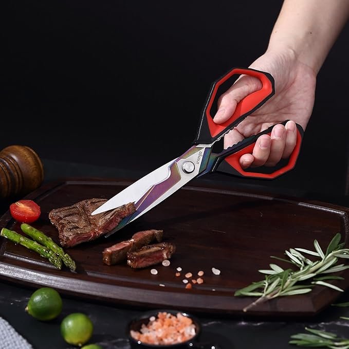 LIVINGO Sharp Kitchen Scissors for Food - Titanium Coated Forged Stainless Steel Heavy Duty Shears All Purpose for Cooking Utility Cutting Poultry Turkey Bone, Meat, Dishwasher Safe, 9 Inches