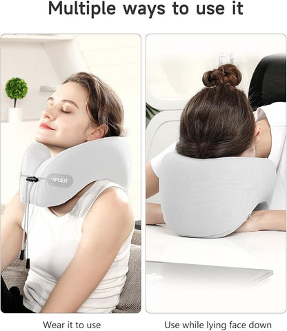 Travel Pillow – Neck Pillow Airplane, Travel Pillows for Airplanes, Airplane Travel Accessories with Eye Mask, Earplugs, Ergonomic Memory Foam Neck Pillow for Sleeping, Flights, Cars, Office (Gray)