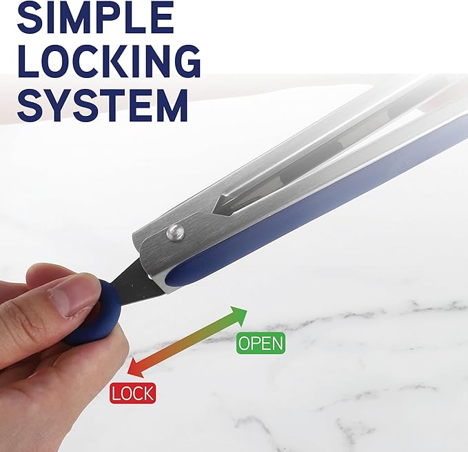 COOK WITH COLOR Stainless Steel Silicone Tipped Kitchen & BBQ Tongs Set, 3 Pc. Tongs, Blue