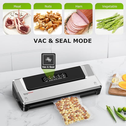 Bonsenkitchen Vacuum Sealer Machine, Precision-Compact 4-in-1 Food Sealer Machine, Multi-Functional Food Vacuum Sealer with & Accessory Hose, Bright Silver