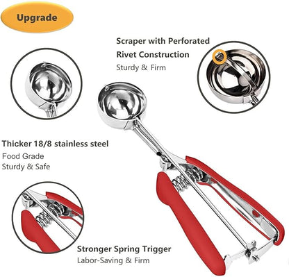 Cookie Scoop, Ice Cream Scoop, 1Tbsp/15 ml/0.5oz Cookie Scoops for Baking, 18/8 Stainless Steel Cookie Scooper for Baking, Cookie Dough Scoop with Non-slip Grip (Red)