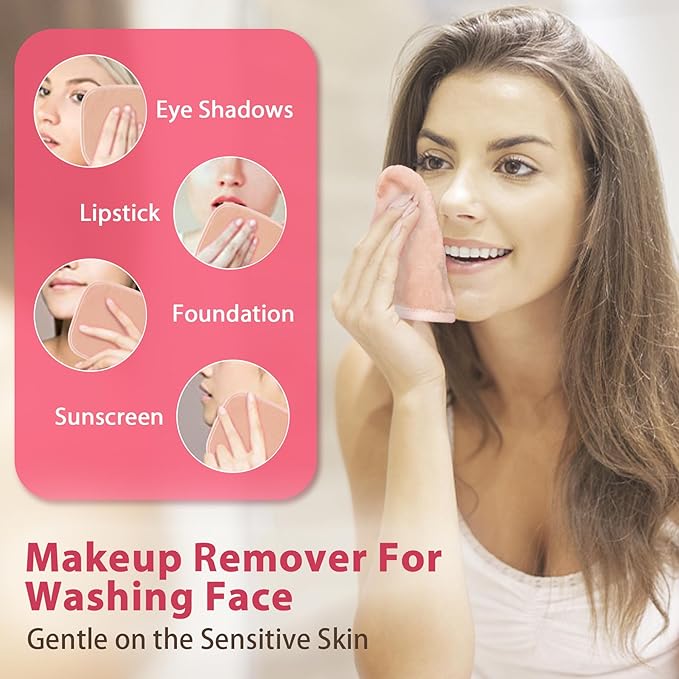 Makeup Remover Cloth, 6" x 6" Make Up Towels Reusable Face Cloth for Washing Face, 12 Pack Makeup Remover Pads Microfiber Face Washcloth with Mesh Bag, Beige