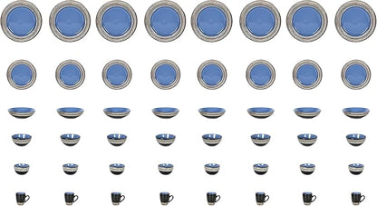 48 Piece Dinnerware Set, Ceramic Plates and Bowls Sets for 8, Microwave and Dishwasher Safe, Handcrafted Tree Bark Series Dish Set, Blue