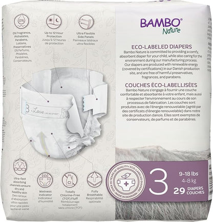 Bambo Nature Hypoallergenic Baby Diapers, Eco-Labelled Sustainable Diapers, Enhanced Leakage Protection, Totally Chlorine-free, Skin Friendly, and Super Absorbent - Size 3 (29 Count)