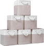 Cube Storage Bins, Collapsible Fabric Storage Cubes Bins, 11 Inch Cube Storage Bins with Handles, Foldable Storage Cubes (White/Beige, 6Pack)