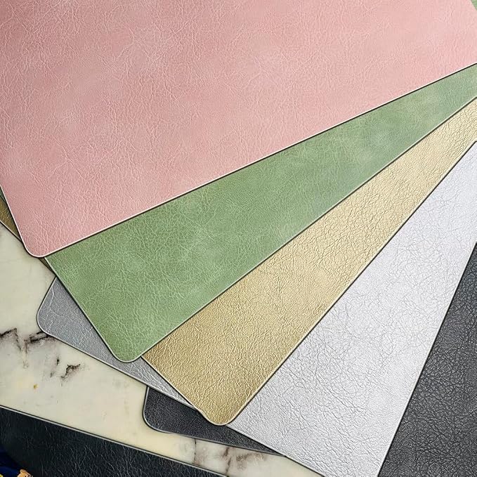Semi-Gloss Placemats and Coasters Sets, Imitation Leather Effect Placemats Set