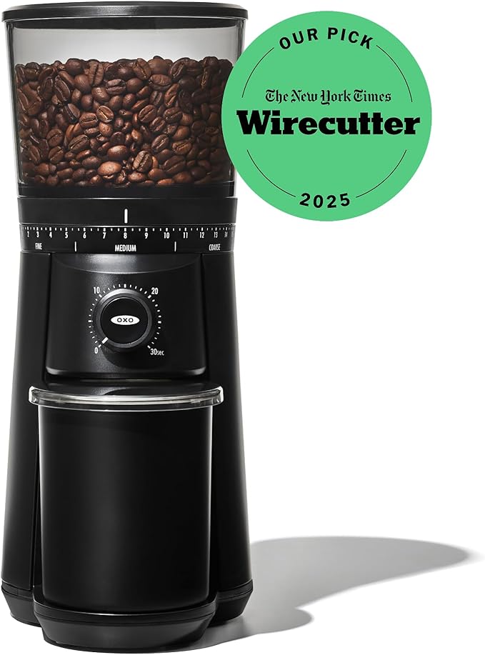 OXO Brew Conical Burr Grinder - Matte Black, Stainless Steel Burrs, One-Touch Automatic Smart Grind