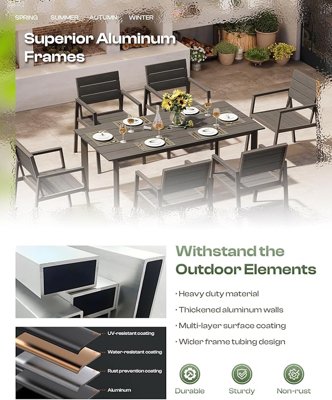 Outdoor Dining Set for 4, Aluminum Patio Table and Chairs Set