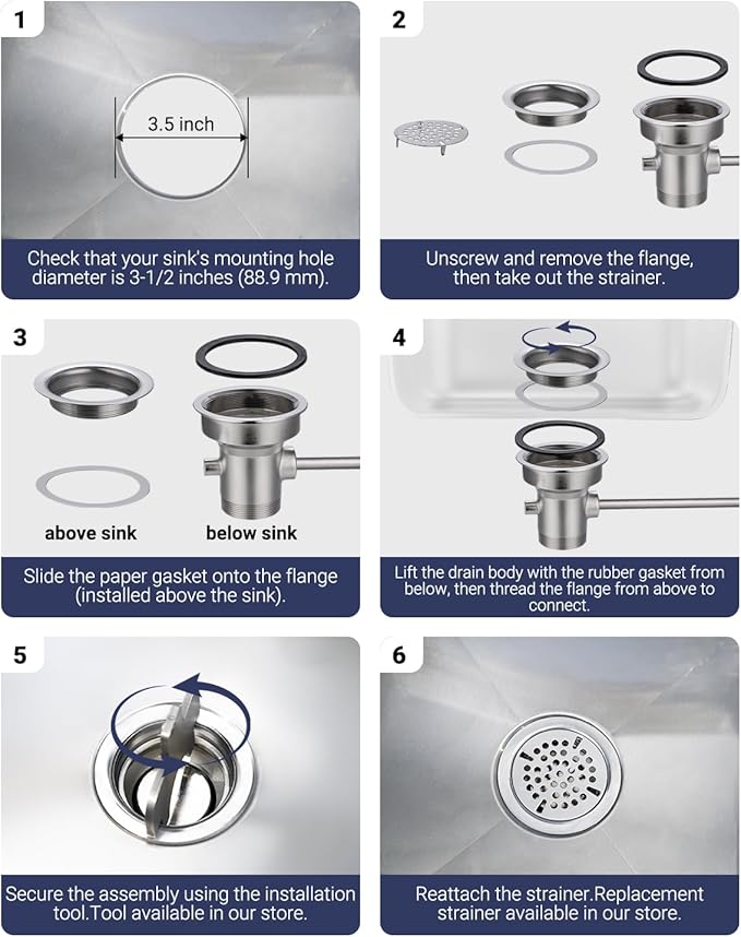 3-1/2" Commercial Sink Drain with Straight Lever Handle, Waste Drain Valve Without Overflow Inlet for Restaurant 2/3 Compartment Sink, Easy Controll, Block-Free and Leakproof