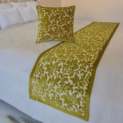 The HomeCentric King/Queen/Twin Chartreuse Decorative Twin 53"x18" Bed Runner Without Pillow Cover, Velvet, Floral Pattern Bed Scarf on Velvet Fabric - Enchanted Chartreuse